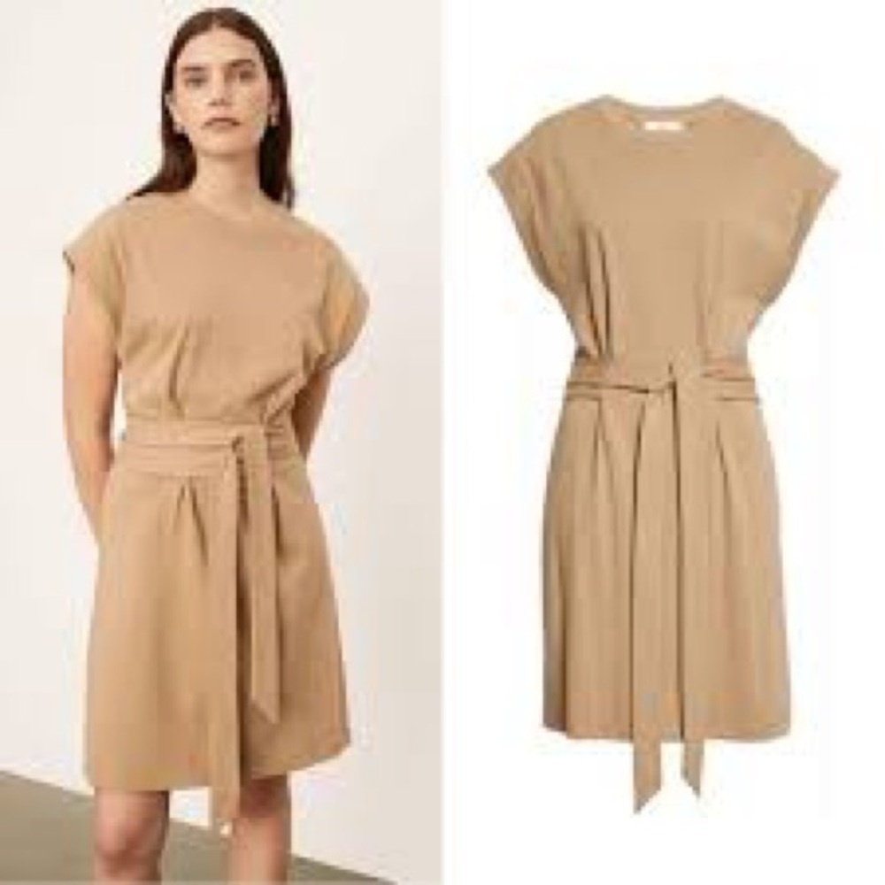 VINCE COTTON CAMEL TAN COLOR BELTED SHEATH DRESS SZ XS